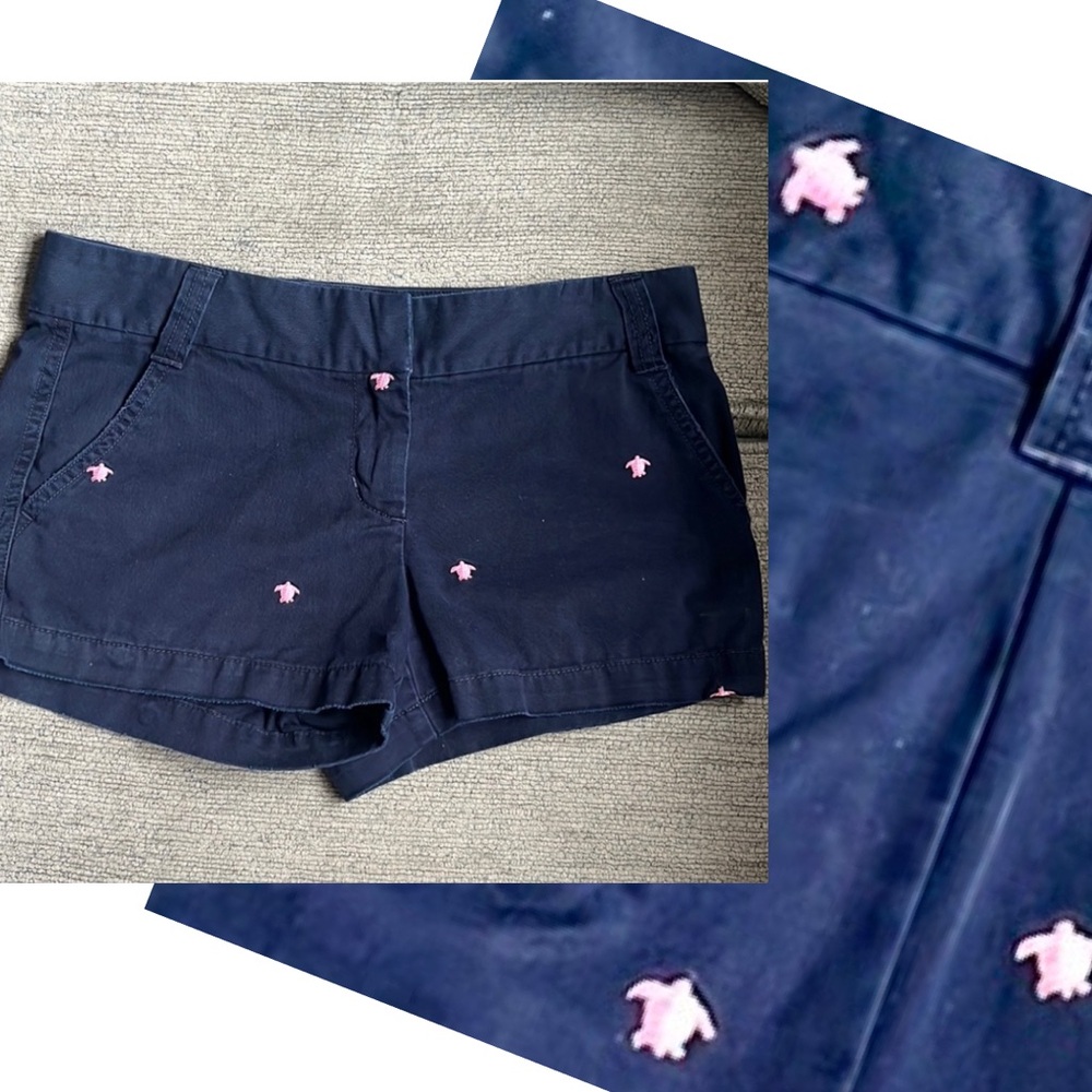 J Crew Shorts classic twill chino city fit Sz 6 100% cotton pink turtles